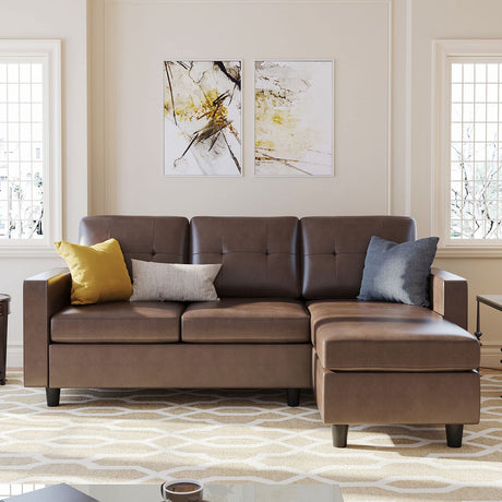 Faux Leather Sectional Sofa, Convertible Sectional Couch L Shaped Couch Sofa