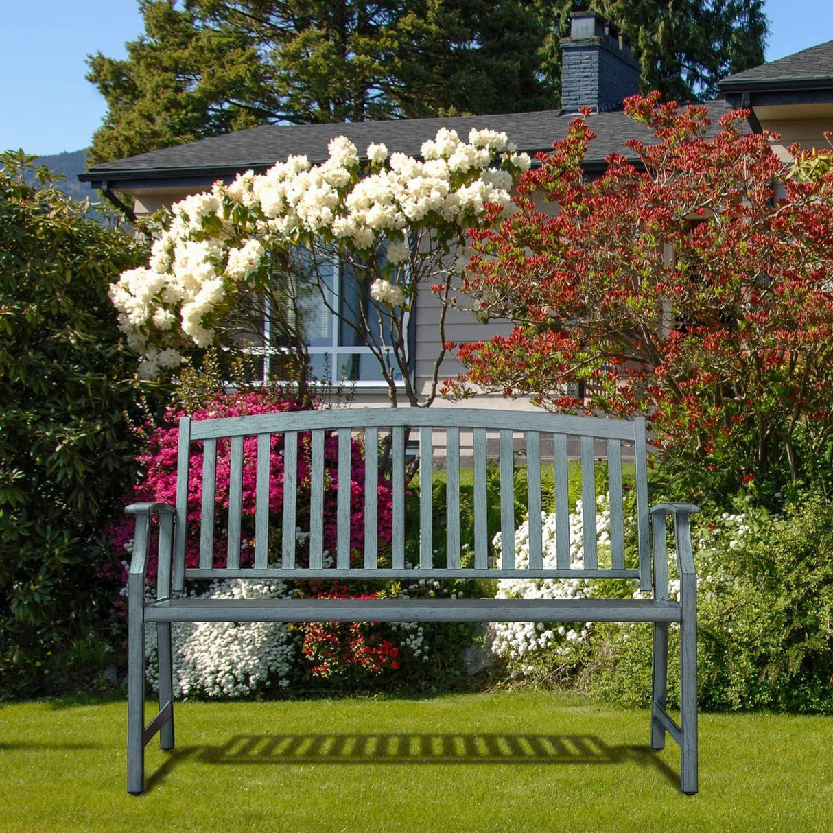 52" Farmhouse Outdoor Bench, Garden Benches with Rust Free