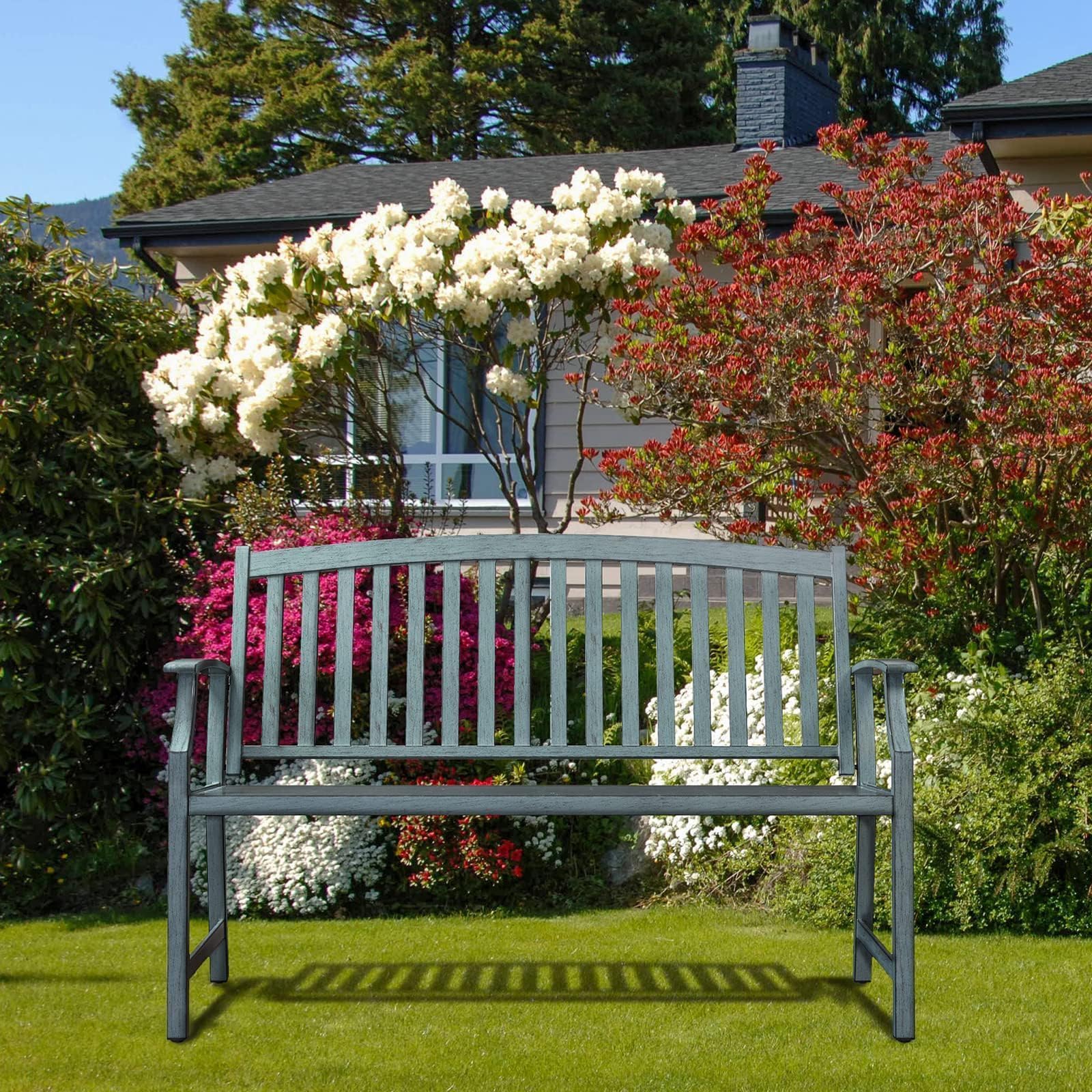 52" Farmhouse Outdoor Bench, Garden Benches with Rust Free