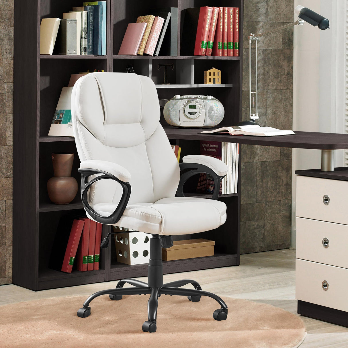 High Back Executive Office Chair - Ergonomic Faux Leather with Large Seat