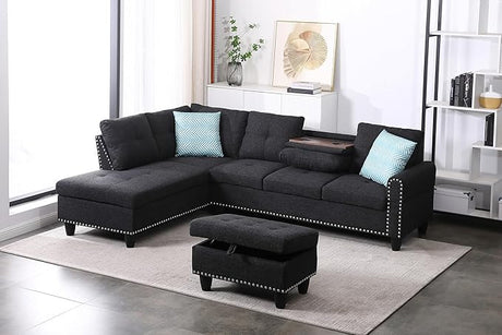 L-Shaped Corner Reversible Sectional Sofa Couch W/Chaise & Storage Ottoman