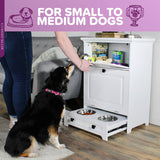 Raised Dog Bowl Stand with Food Storage Cabinet - White Pet Feeding Station