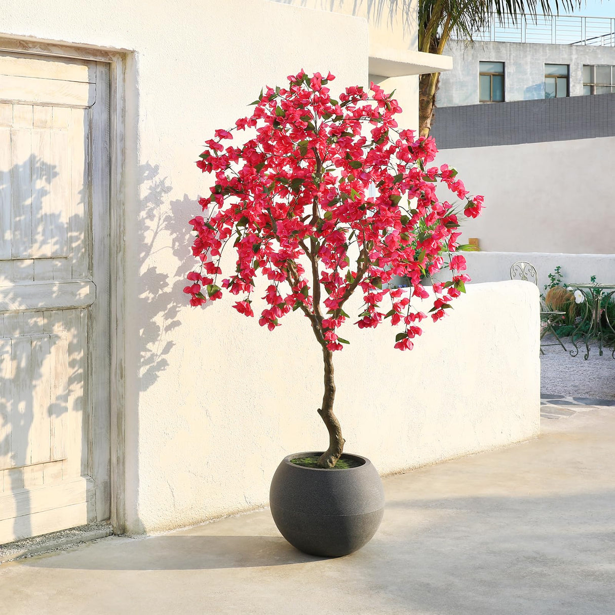 Bougainvillea Tree,7FT Fake Bougainvillea Trees with Flowers in Grey Planter