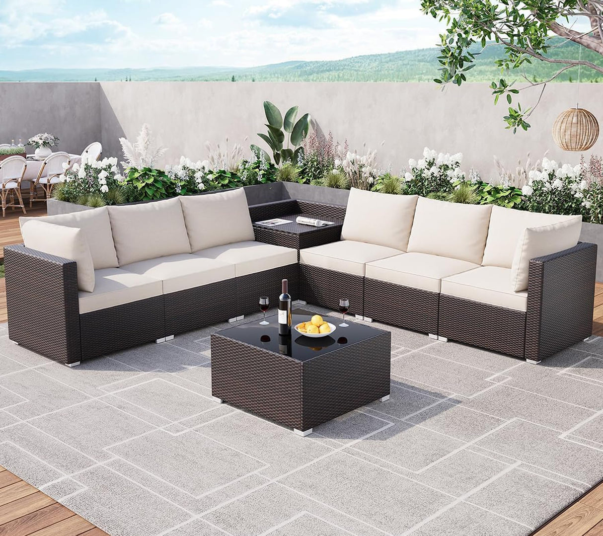 Wicker Patio Furniture Sets 8 Pieces Outdoor Furniture Sectional Sofa Set