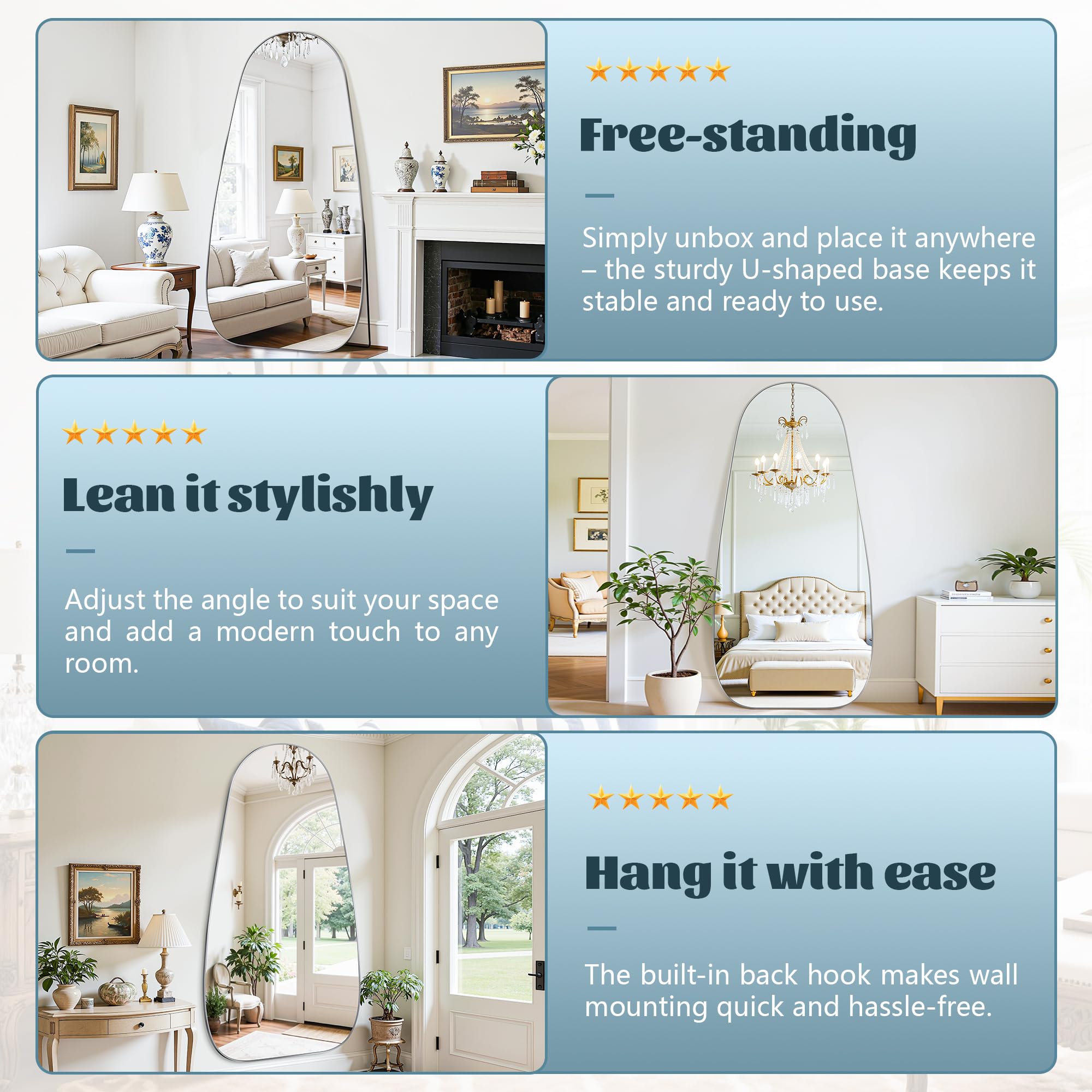 68×26 Teardrop Floor Mirror with Stand