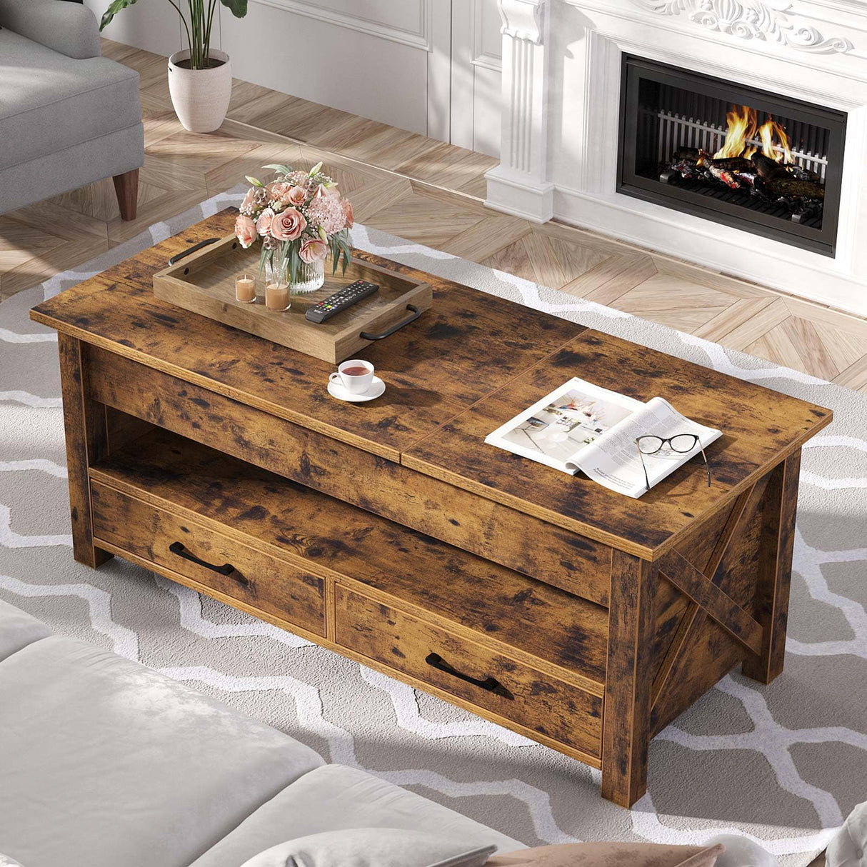 Coffee Table, 47.2" Lift Top Coffee Table with 2 Storage Drawers and Hidden Compartment