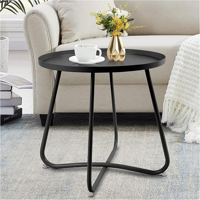 Outdoor Side Table, Small Round Patio Table Weather Resistant Steel, Small Accent End Table