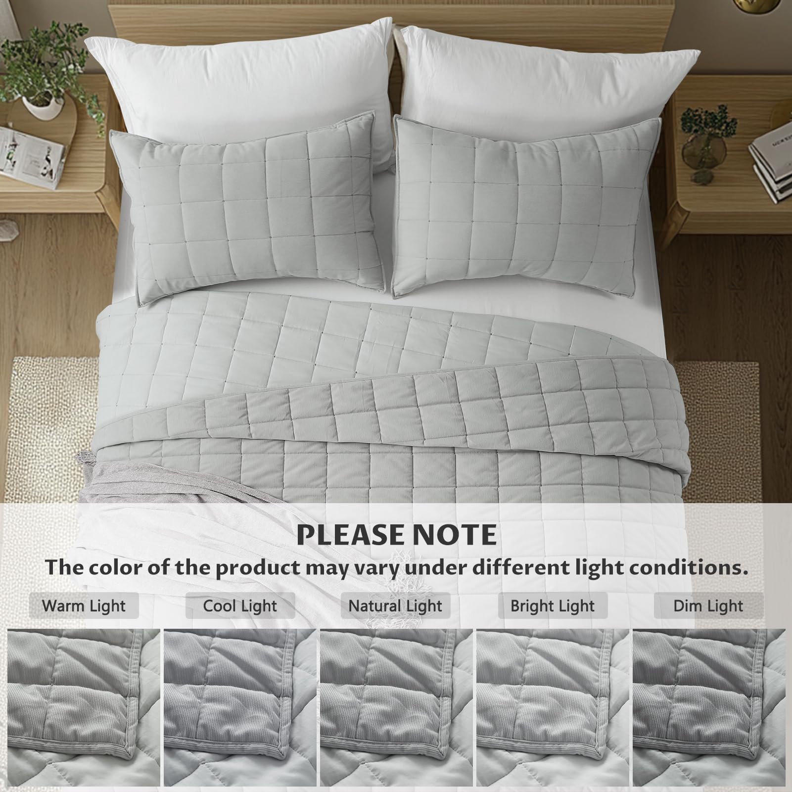 Oversized Queen Quilt Set - 3-Layer Lightweight Bedspread with Pillow Shams