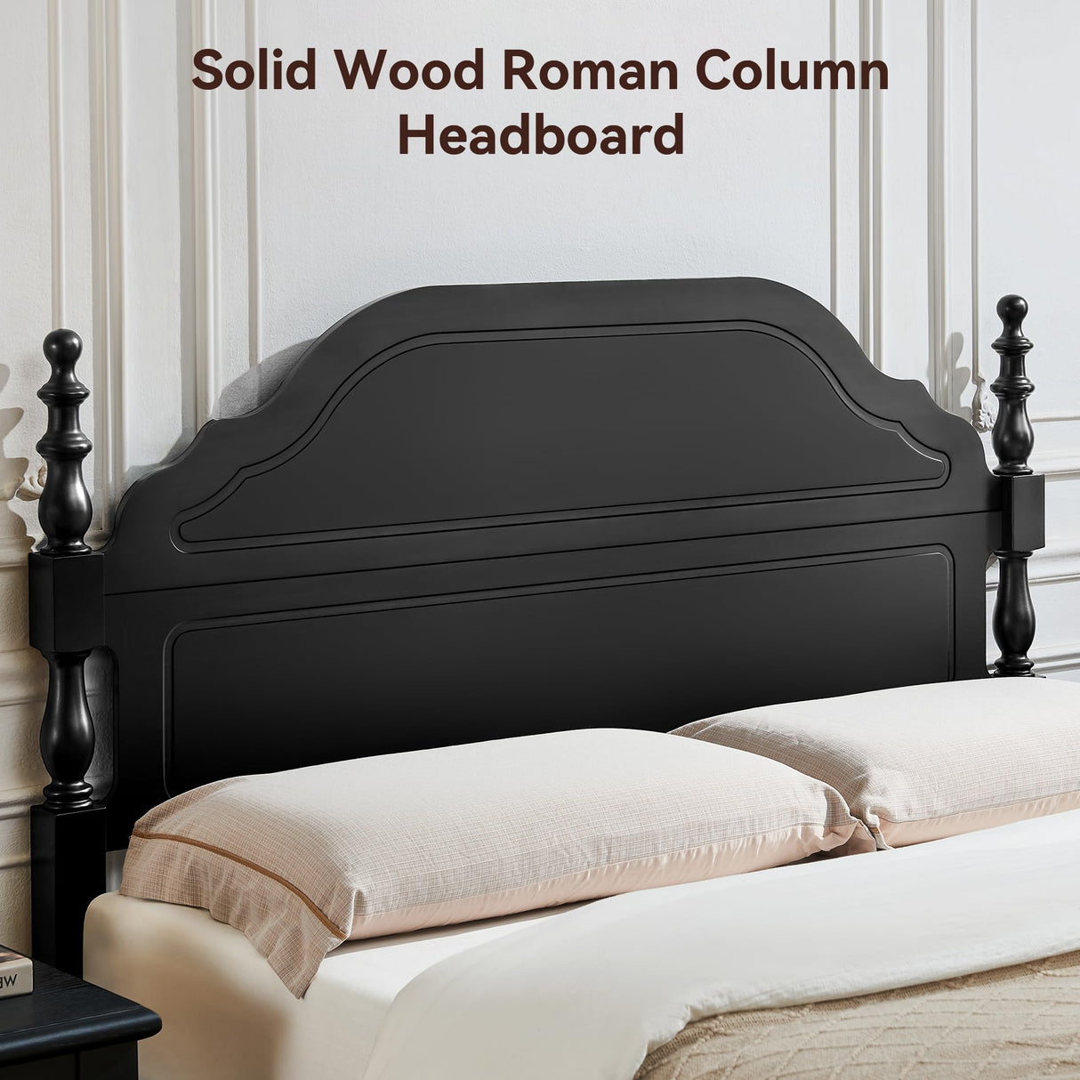Solid Wood Queen Bed Frame with Headboard - Heavy Duty Platform Bed, No Box Spring Needed