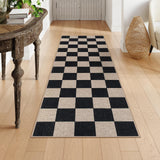 Checkered Easy Jute Runner Rug, 2x6 Hallway Kitchen Runner Rug Non Slip Washable