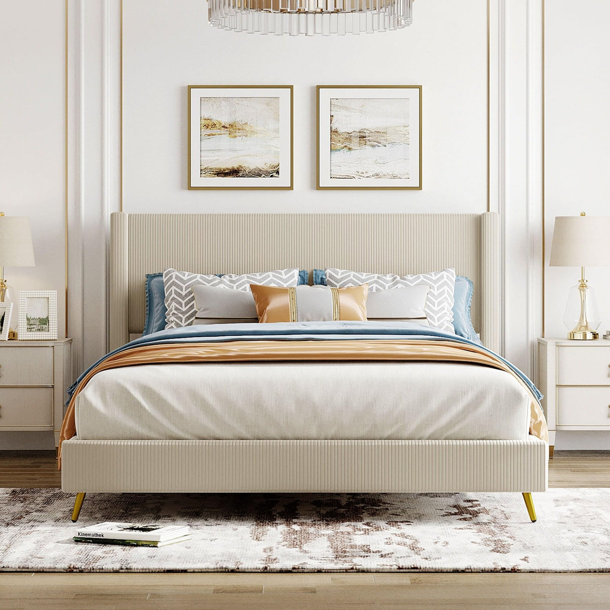 Bed with Metal Legs,Beautiful and Fashionable