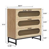 3 Drawers Dresser, Wooden dresser with Tempered Glass Drawers and Metal Handle