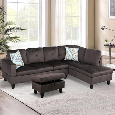 L-Shaped Sectional Sofa Set 3-Piece Luxurious Flannelette 5-seat Couches with Ottoman