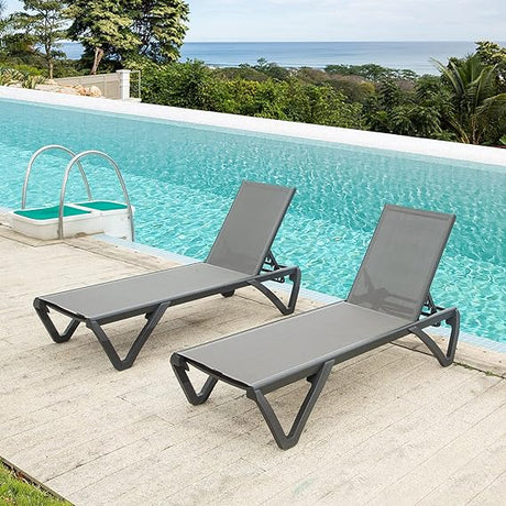 Lounge Chairs, Aluminum Patio Chaise Lounge with Side Table