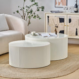 Nesting Coffee Table Set of 2, Vertical Stripe Design Drum Coffee Table, End Table