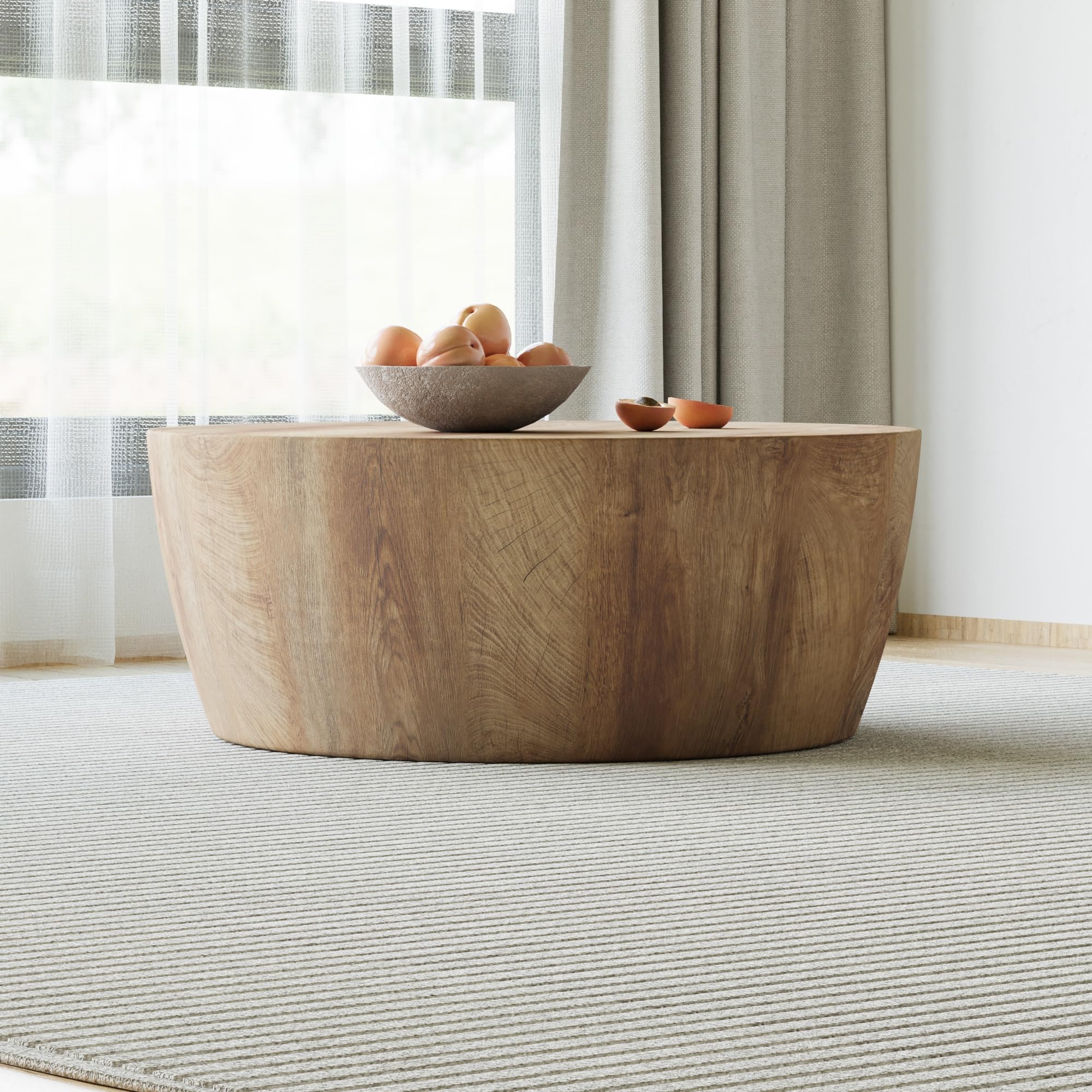 Drum Coffee Table, Modern Industrial Wooden 29.53" Round Coffee Table