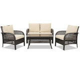 4 Pieces Patio Bistro Set with Coffee Table and Thick Cushions