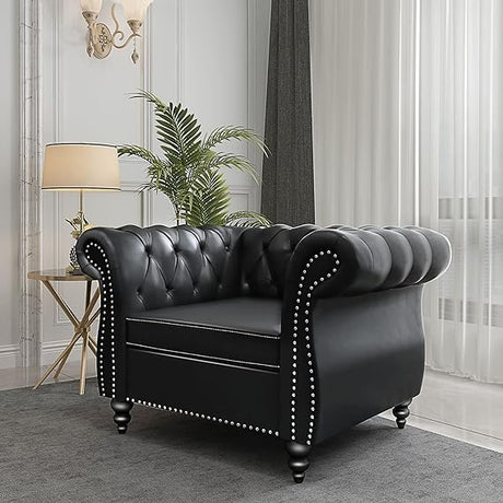 Modern Tufted Couch 3 Seater with Rolled Arms and Nailhead