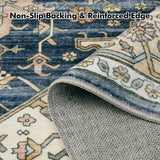 Washable Area Rugs Living Room - 9x12 Large Soft Machine Wash Low Pile Non-Slip Area Rugs, Vintage Neutral Carpet for Dining Room Bedroom Indoor Home Dorm Office Farmhouse Decor Blue