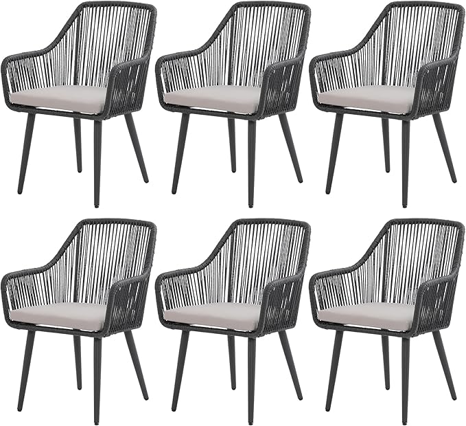 Outdoor Dining Chairs, Patio Dining Chair Set of 2, All-Weather Woven Rope Rattan Chairs