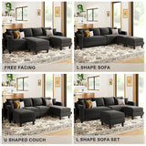 U Shaped Sectional Sofa Velvet Convertible Sofa with Reversible Chaises