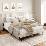 Queen Size Platform Bed Frame with Velvet Upholstered Headboard, queen bed frame