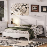 JIJIWANG Queen Size Elegant Design Wood Platform Bed Frame,Retro Style Platform Bed with Wooden Slat Support,for Kids Teens Adults Bedroom White