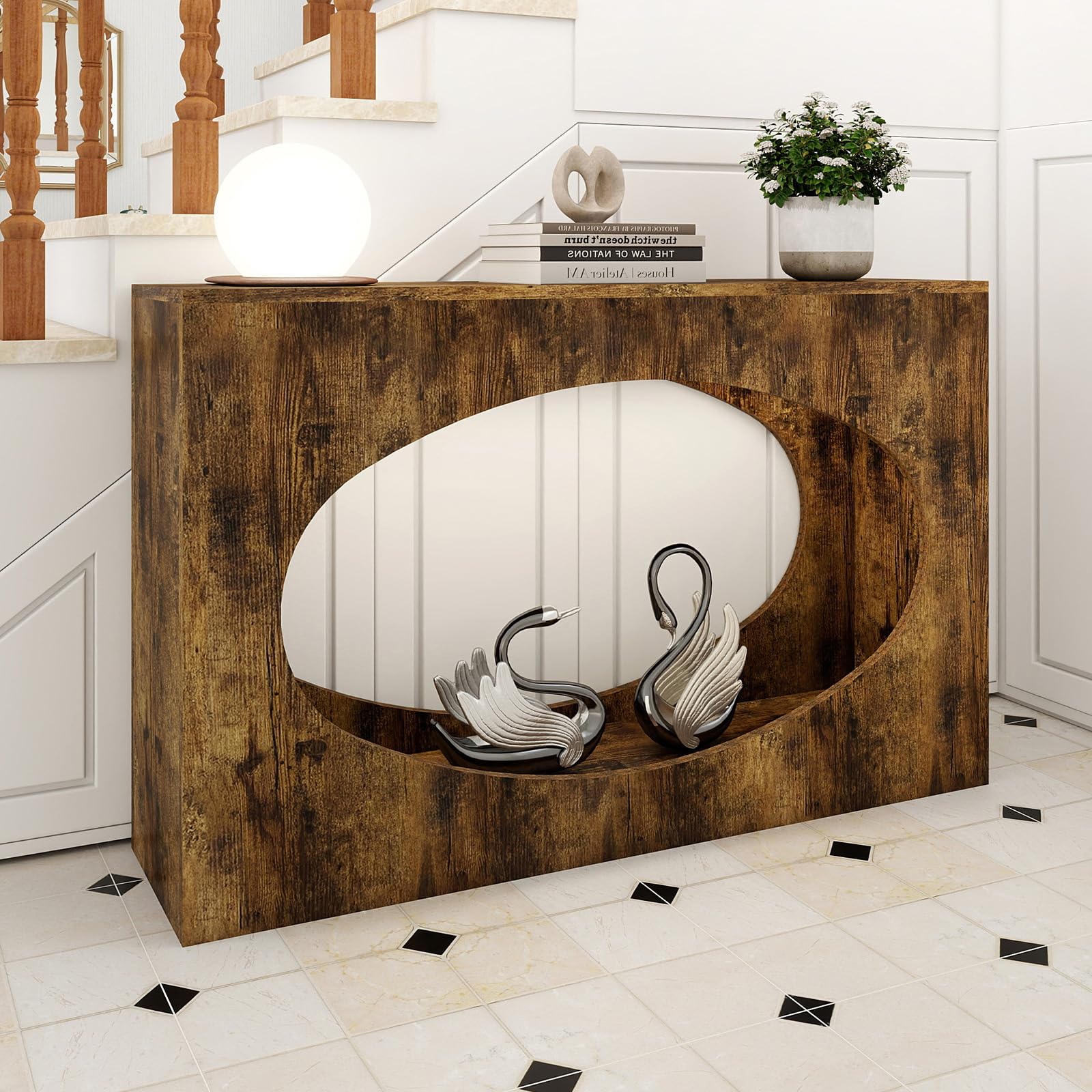 Solid Wood Console Table with Open Storage - Rustic Brown