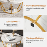 Tribesigns Modern Coffee Table, 2 Tier Round Coffee Table with Faux White Marble and Golden Metal Legs,