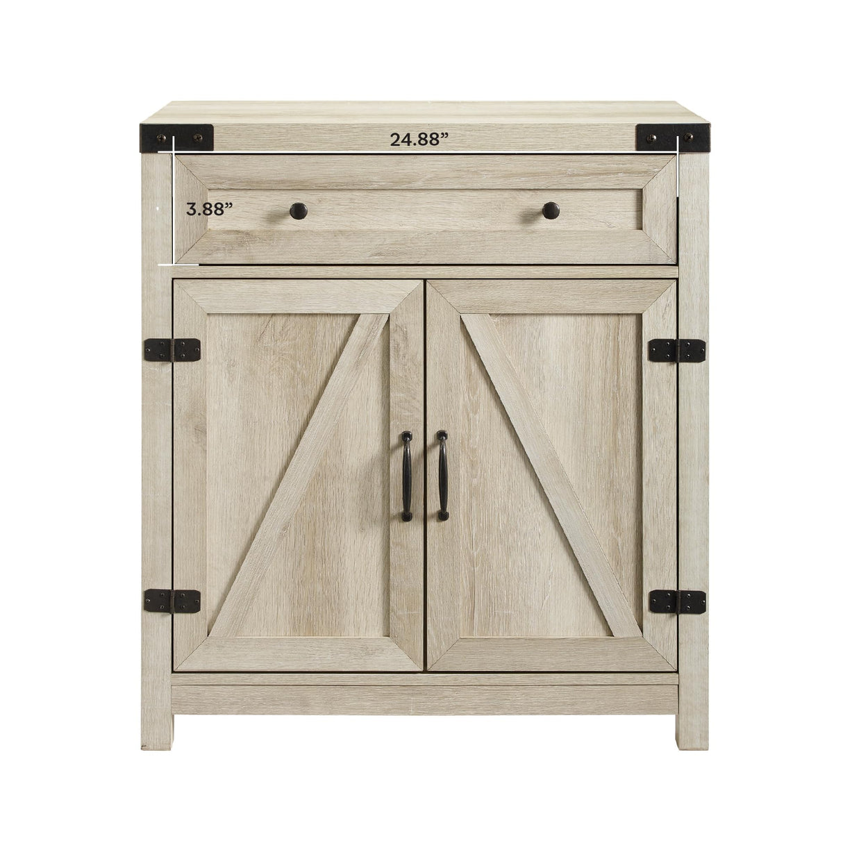 Cass Modern Farmhouse Double Barn Door Accent Cabinet, 30 Inch, White Oak