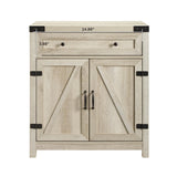 Cass Modern Farmhouse Double Barn Door Accent Cabinet, 30 Inch, White Oak