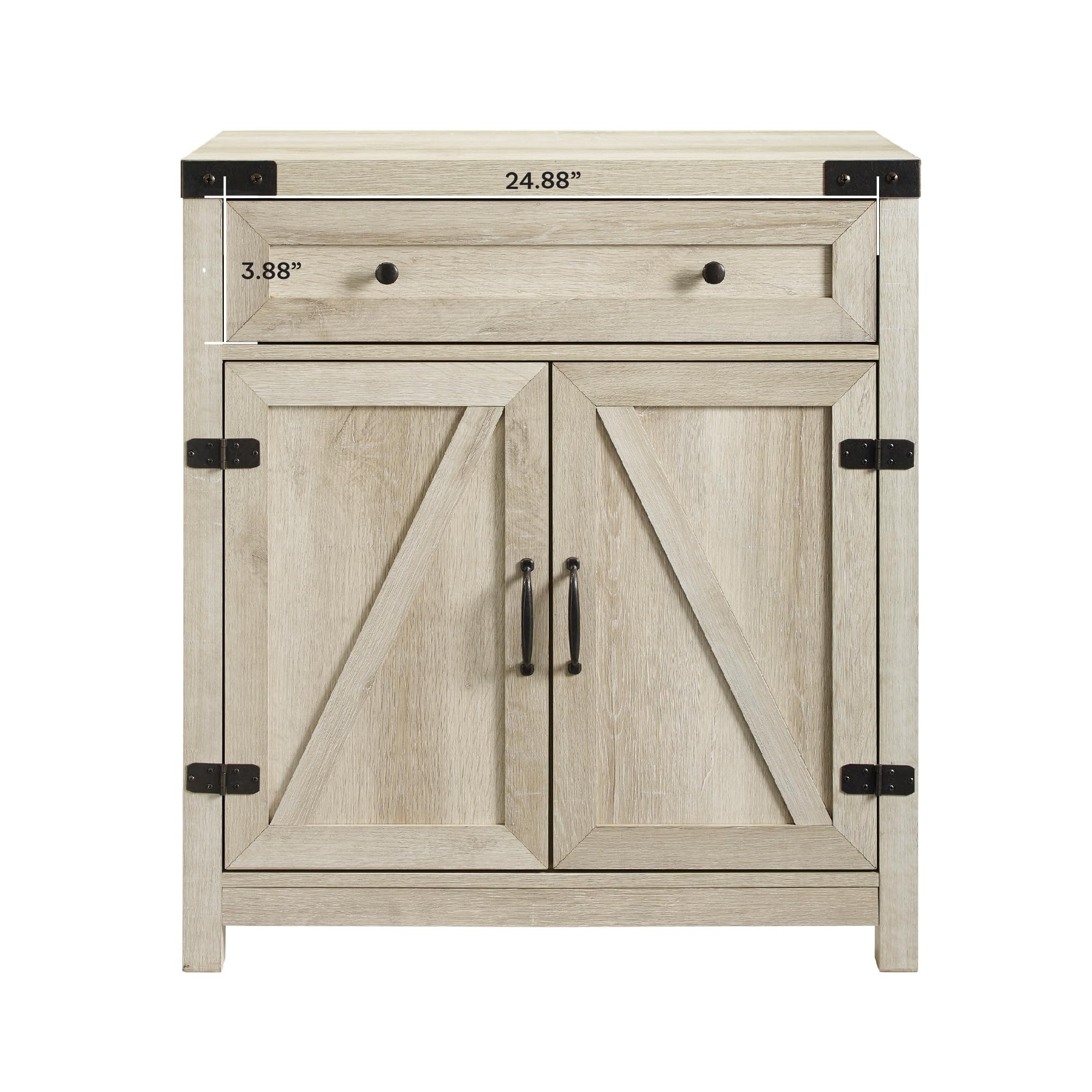 Cass Modern Farmhouse Double Barn Door Accent Cabinet, 30 Inch, White Oak