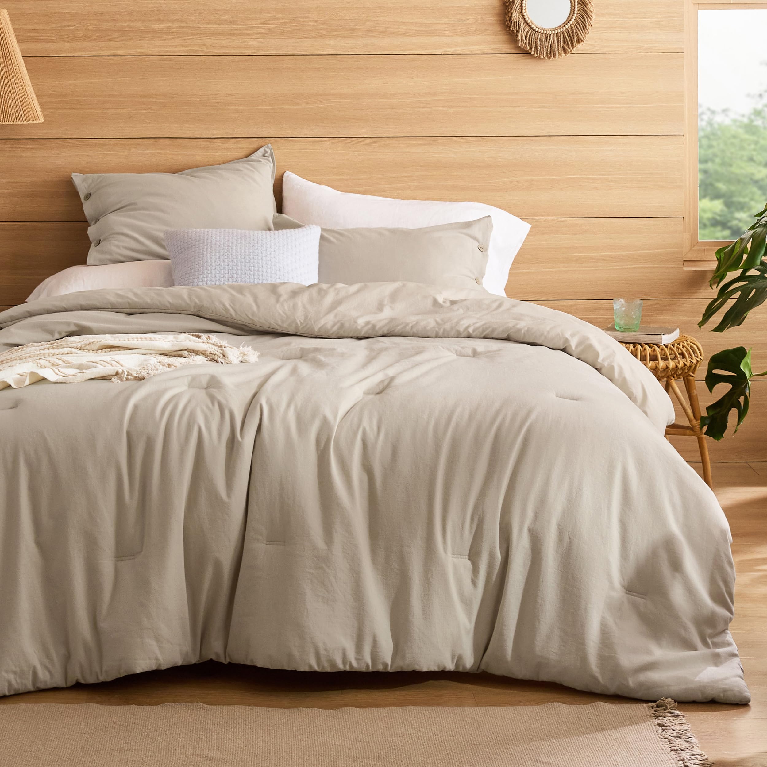 Oversized Queen Comforter Set Linen Color - Linen-Cotton Blend Fabric