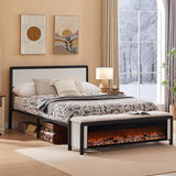 Queen Size Metal Platform Bed Frame with Wood Headboard,9 Strong Support Metal Legs,