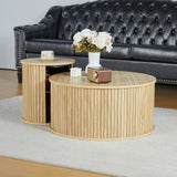 Coffee Table,Nesting Coffee Table Set of 2, Circle Side Table, Round Wooden Coffee Table