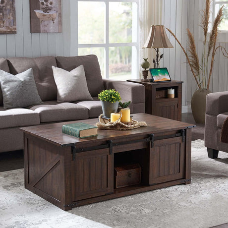 Lift Top Coffee Table with Double Storage Spaces, Farmhouse Rustic Wood Center Table