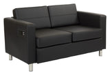 SIX Office Star Atlantic Vinyl Loveseat with Built-in Dual AC and USB Charging