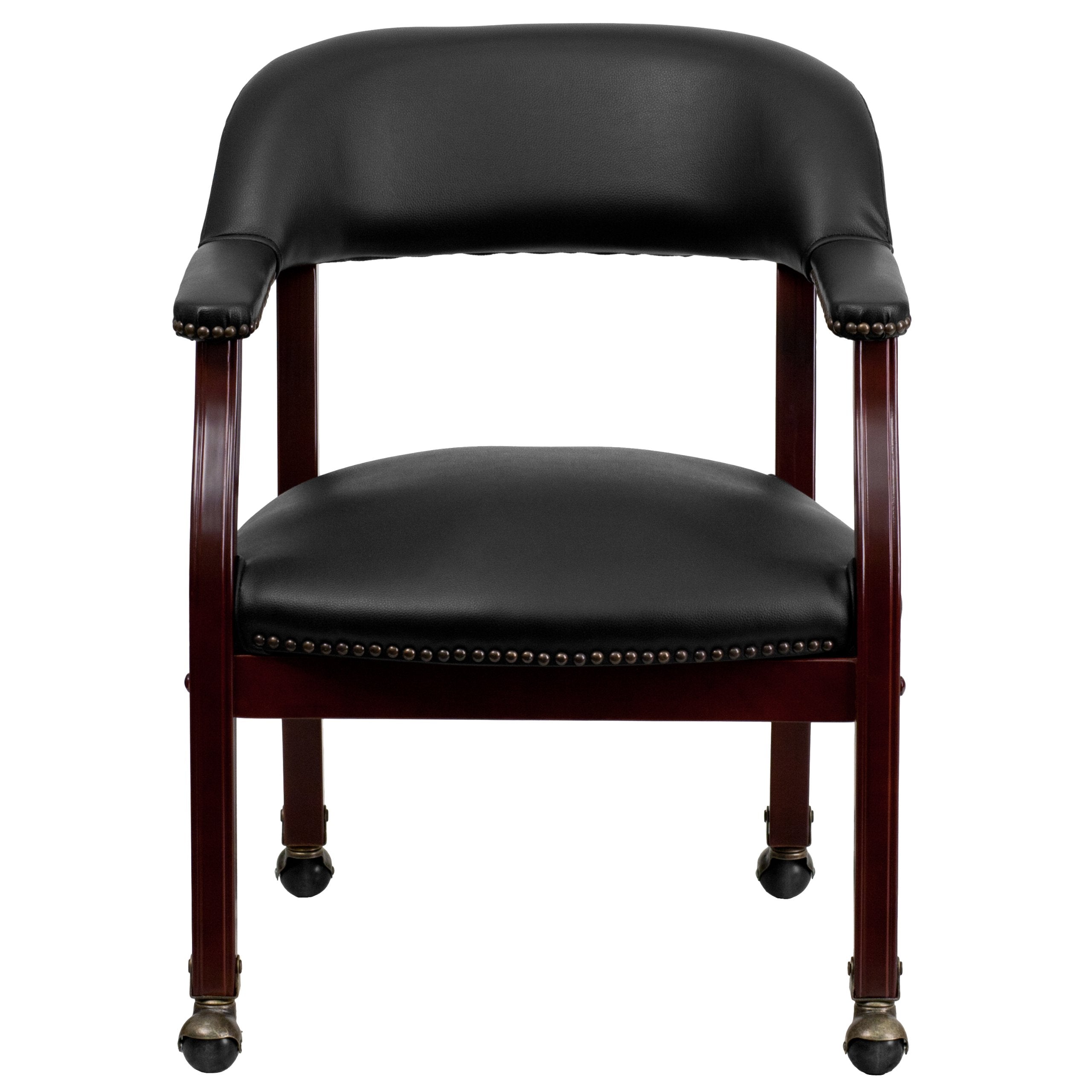Sarah Black Vinyl Luxurious Conference Chair with Accent Nail Trim and Casters