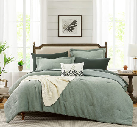 Sage Green Comforter, California King Comforter Set Textured Design