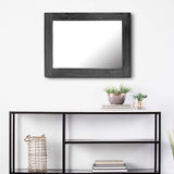 24" x 18" Rectangle Black Wood Frame Wall Mirror with Attached Hanging Brackets