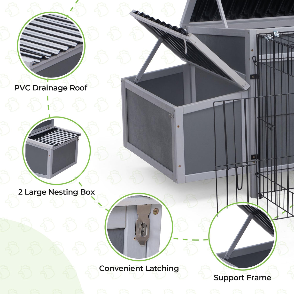 Wooden 56" Chicken Coop with 6 Nesting Boxes, Outdoor Chicken Cage Large