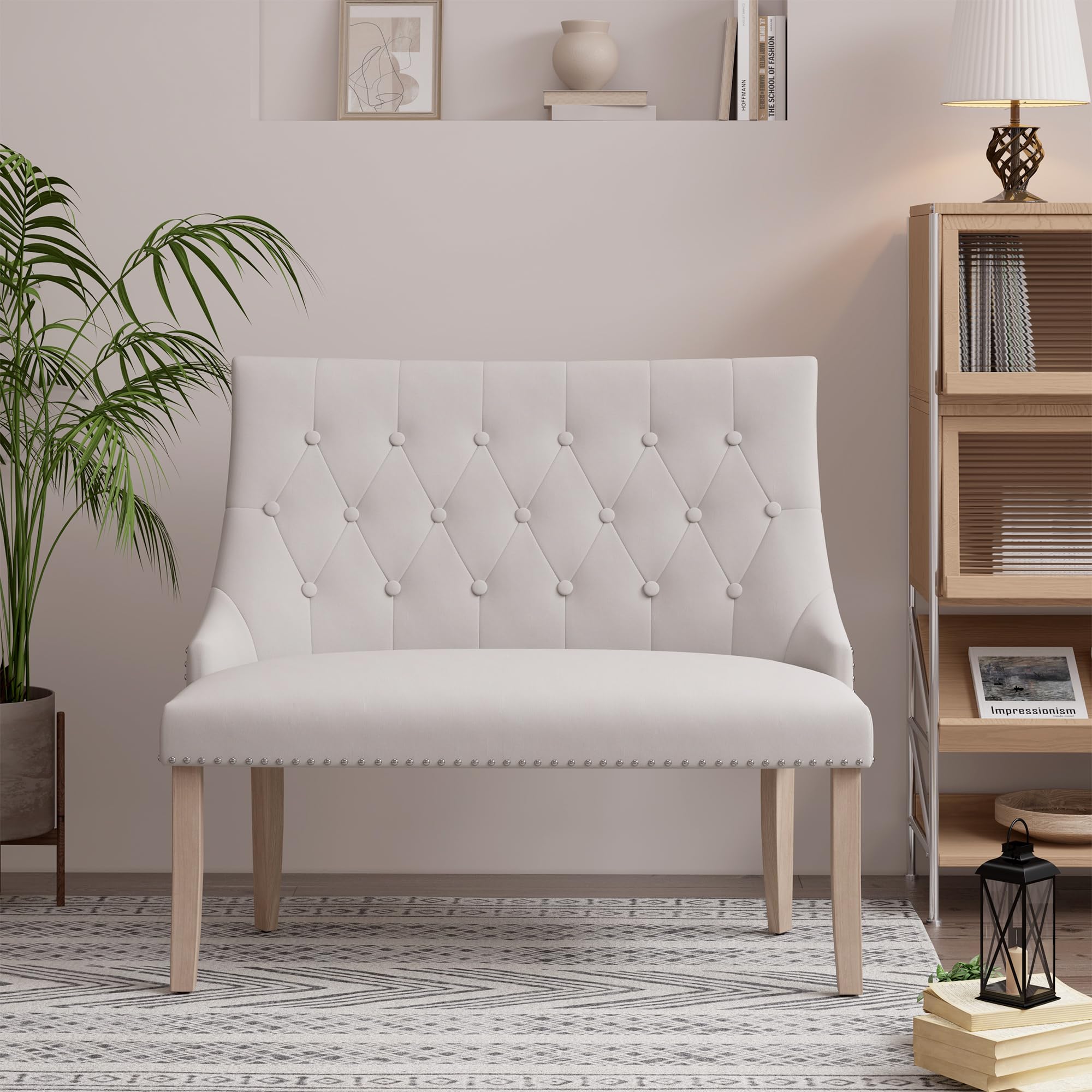 50IN Loveseat Settee Bench 2-Seat Sofa,Upholstered Linen Fabric High-Back Couch