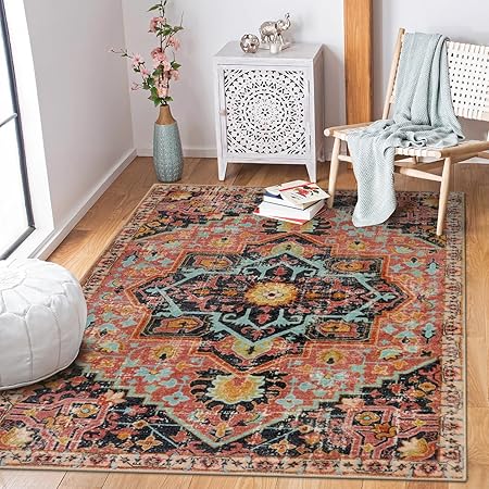 Bohemian Medallion Area Rug, 3x5 Boho Bathroom Rug, Non-Slip Distressed