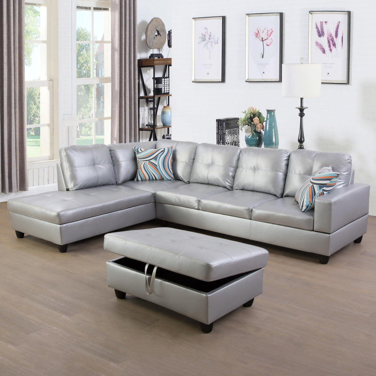 MZX-Carl-SS-00009-LWJ Sectional, 103.5"x74.5"x35", Silver White L