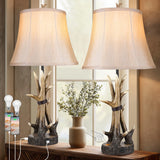 Rustic Antler Table Lamps Set of 2 with USB Charging Ports