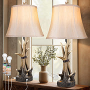 Rustic Antler Table Lamps Set of 2 with USB Charging Ports