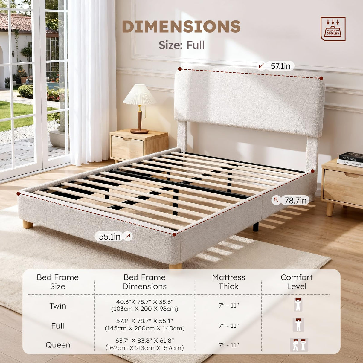 Queen Cloud Bed Frame with Adjustable Headboard - Boucle Upholstered Platform