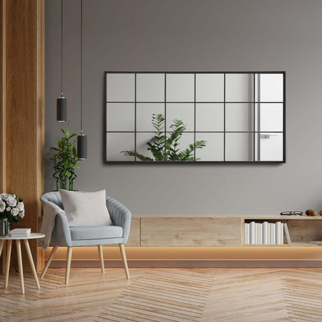 Window Pane Wall Mirror 70"x 36" - Full Length Mirror- Window Finished Black Metal Mirror