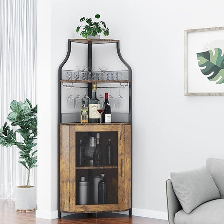 Corner Wine Bar Rack Cabinet with Detachable Wine Rack, Bar Cabinet