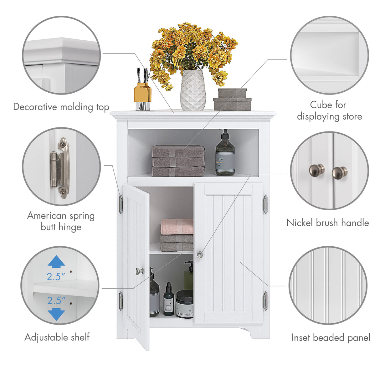 Bathroom Corner Storage Cabinet, Small Floor Corner Cabinet with Doors and Adjustable Shelves,